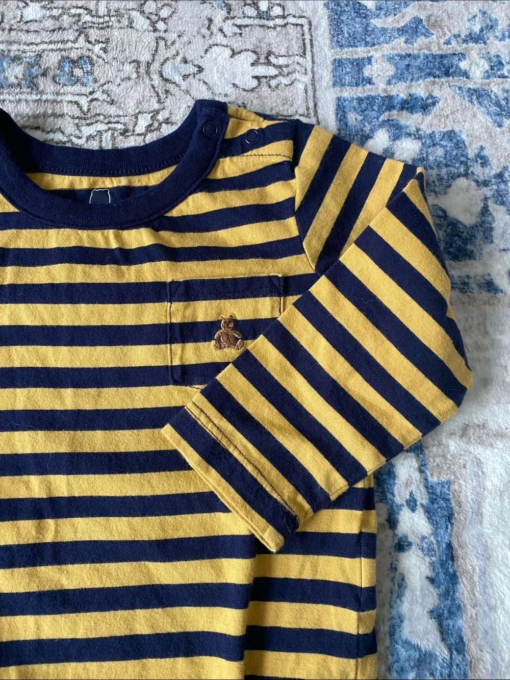 Baby Gap Navy and Mustard Striped Baby Bodysuit